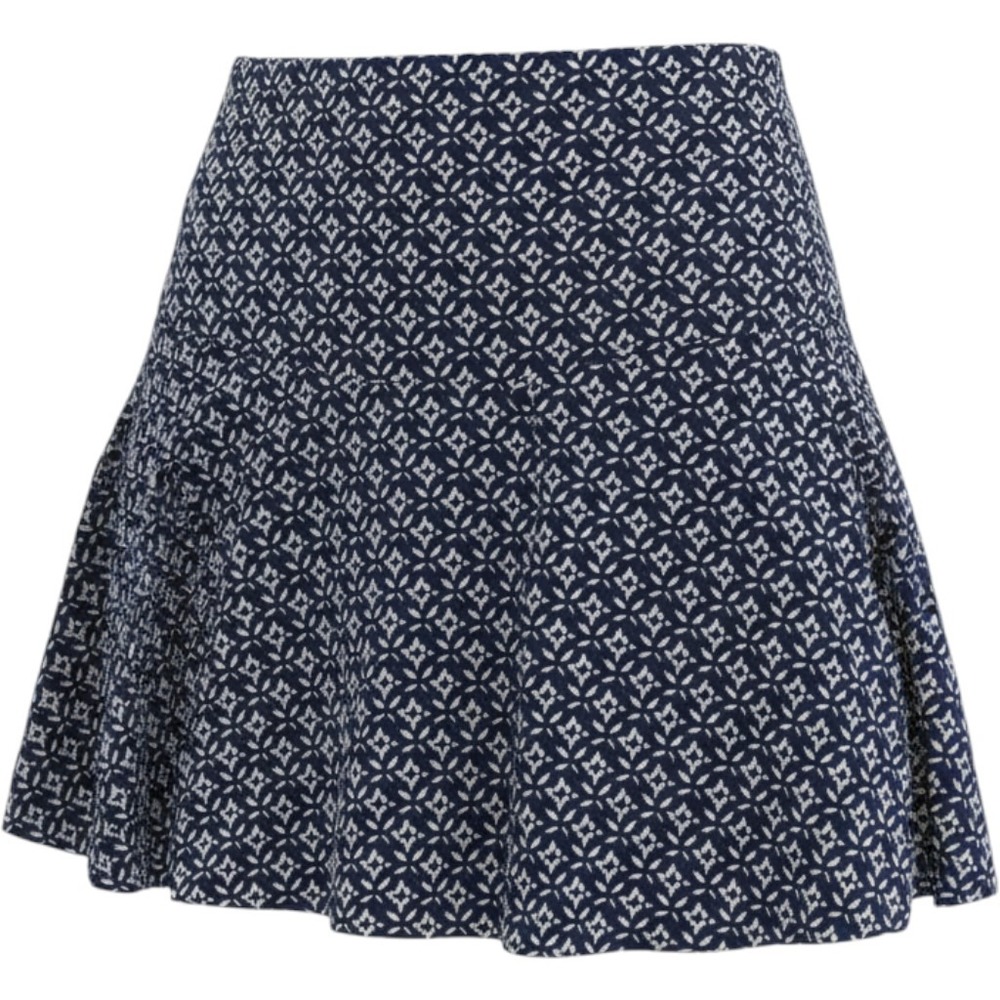 Navy Blue White Geometric Print Flared Mini Skirt Side Zip Lined Skater Skirt
